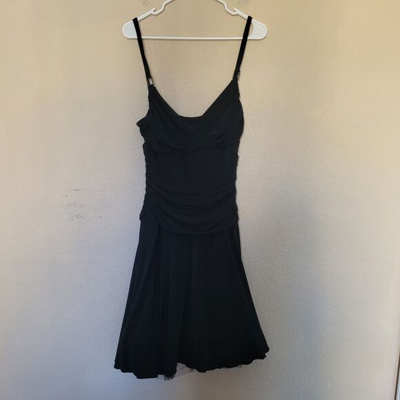 Vtg City Triangles Y2K Babydoll Black Fit & Flare Dress Size Medium Ruched USA - Picture 1 of 8